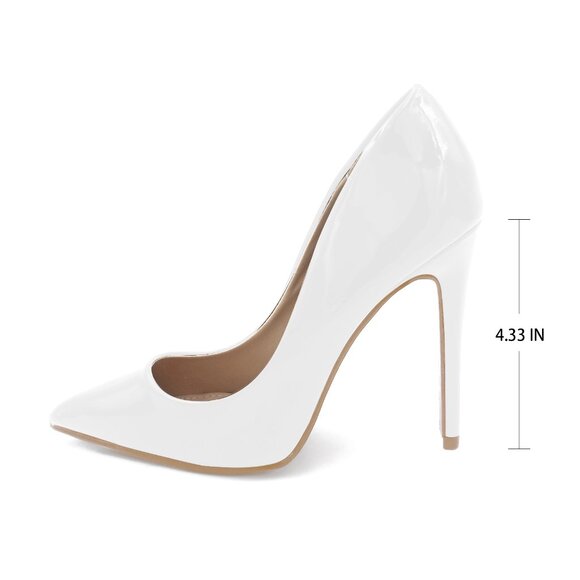 LURNYET WHITE PATENT Women Pointed-Toe Pumps with Stiletto 4 inch Heels - Picture 3 of 5